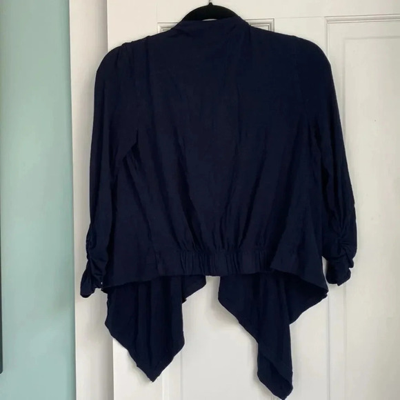 Premise Studio Open Navy Blue Ruched Sleeve Flowy Quarter Sleeve Cardigan Size S - Picture 6 of 8